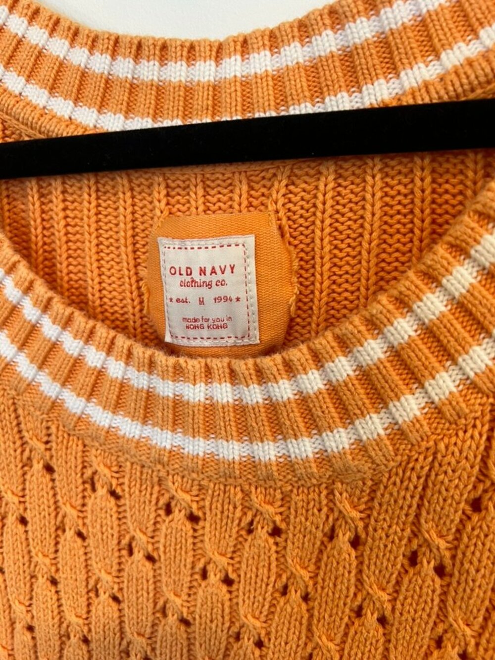 Old Navy Orange Pointelle Sweater Preppy Coastal Grandma Cotton Knit Medium - Picture 3 of 5